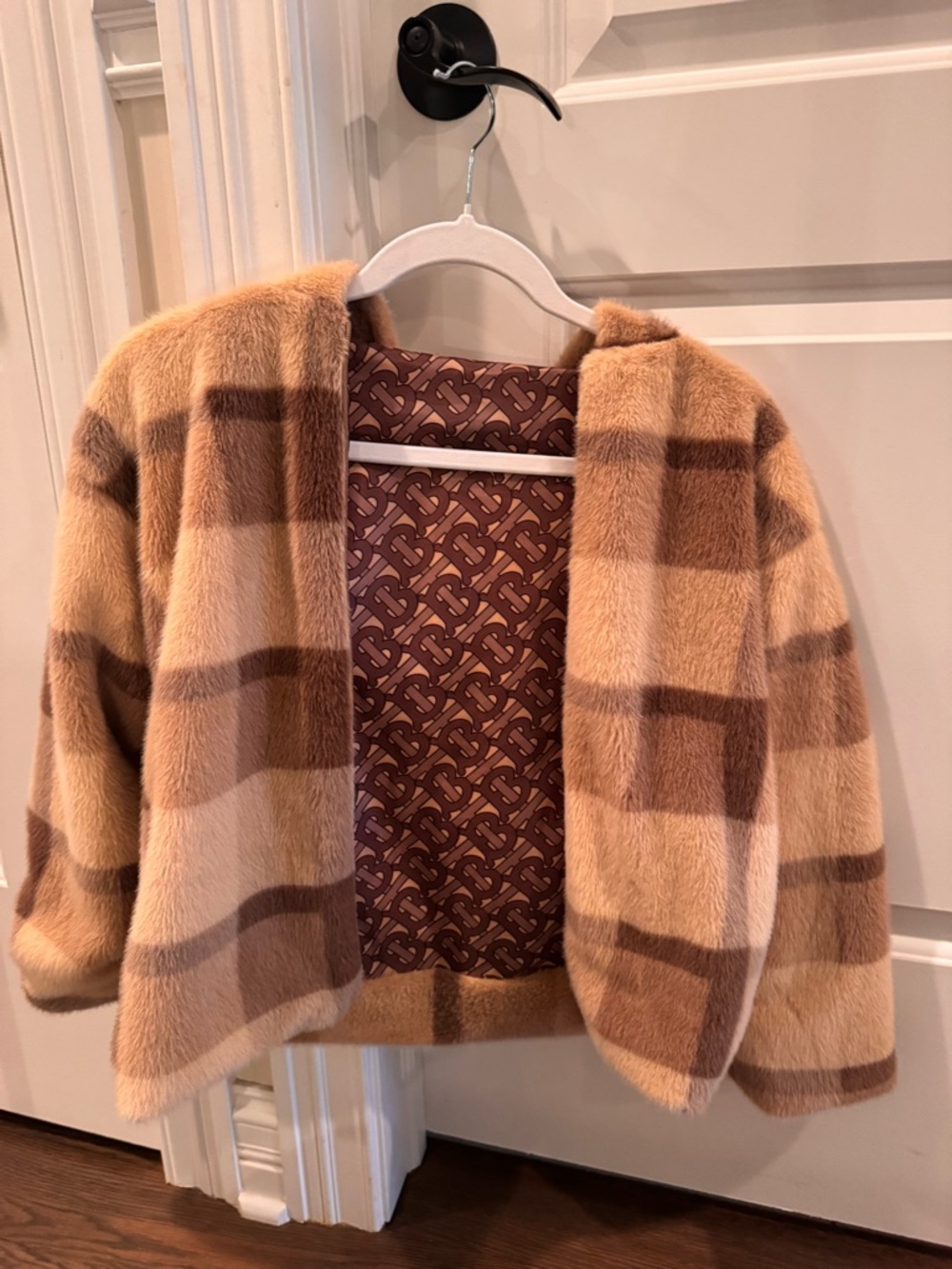 Burberry Kids Faux Fur Plaid Jacket - Tan & Brown